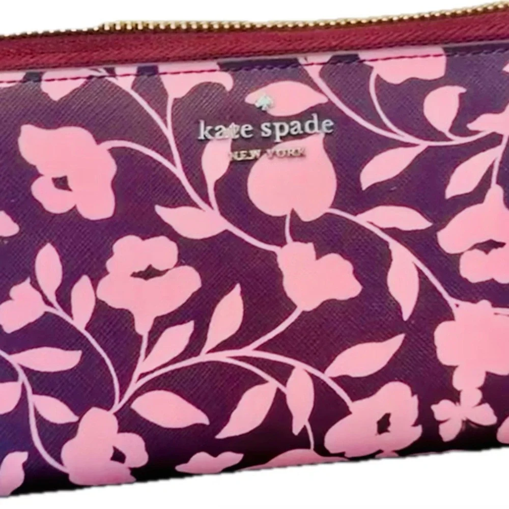 Kate Spade Laurel Pink Burgundy Floral Zip continental Wallet - like new